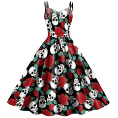 Spooky Skeleton Print Party Dress