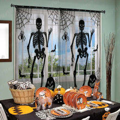 Spooky Skull and Web Halloween Curtain