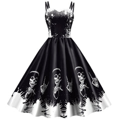 Spooky Skeleton Print Party Dress