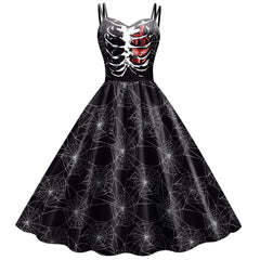 Spooky Skeleton Print Party Dress