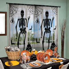 Spooky Skull and Web Halloween Curtain