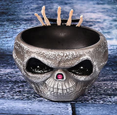 Eerie Skull Candy Bowl with Animated Hand