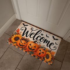 Halloween Welcome Mat – Festive Fall Pumpkin Front Door Decor