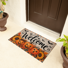 Halloween Welcome Mat – Festive Fall Pumpkin Front Door Decor