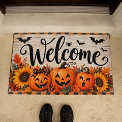 Halloween Welcome Mat – Festive Fall Pumpkin Front Door Decor