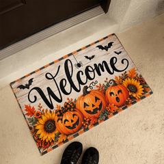 Halloween Welcome Mat – Festive Fall Pumpkin Front Door Decor