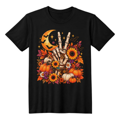 Skeleton Peace Sign Halloween Graphic T-Shirt