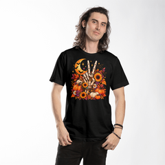 Skeleton Peace Sign Halloween Graphic T-Shirt