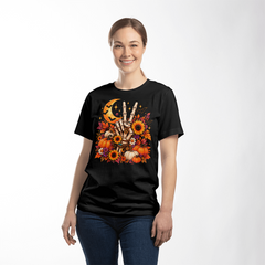 Skeleton Peace Sign Halloween Graphic T-Shirt