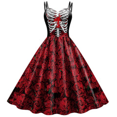 Spooky Skeleton Print Party Dress