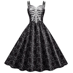 Spooky Skeleton Print Party Dress