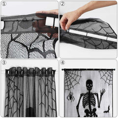Spooky Skull and Web Halloween Curtain